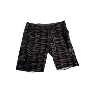 RVCA Men's Black and Gray Patterned Board Shorts